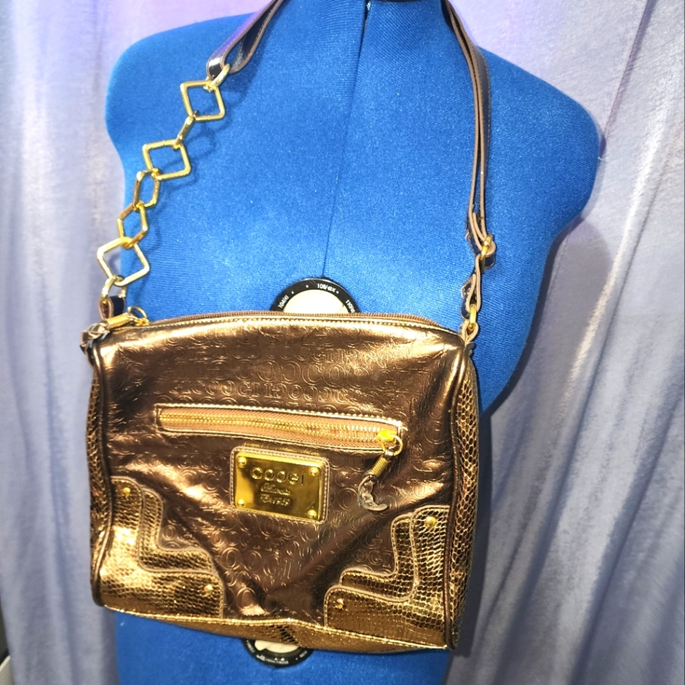 Coogi gold brown snake skin purse handbag